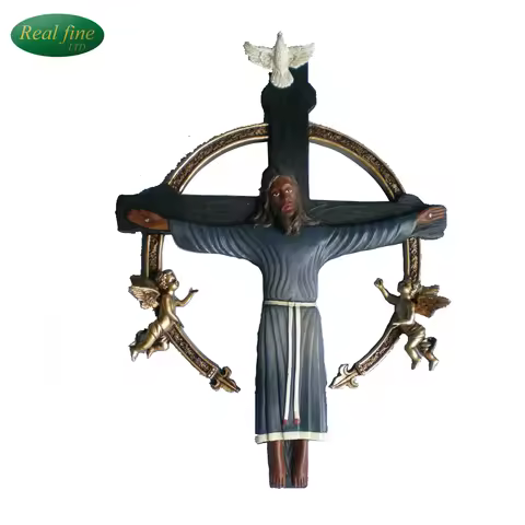 High quantity resin material black colors the suffering of Jesus cross statue