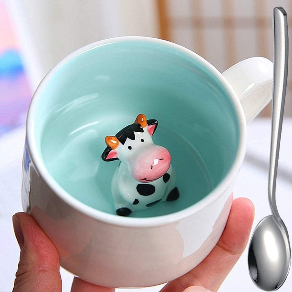 Cow Figurine Tea Cup Gifts Funny Animal Inside Cartoon Office 3D Mugs