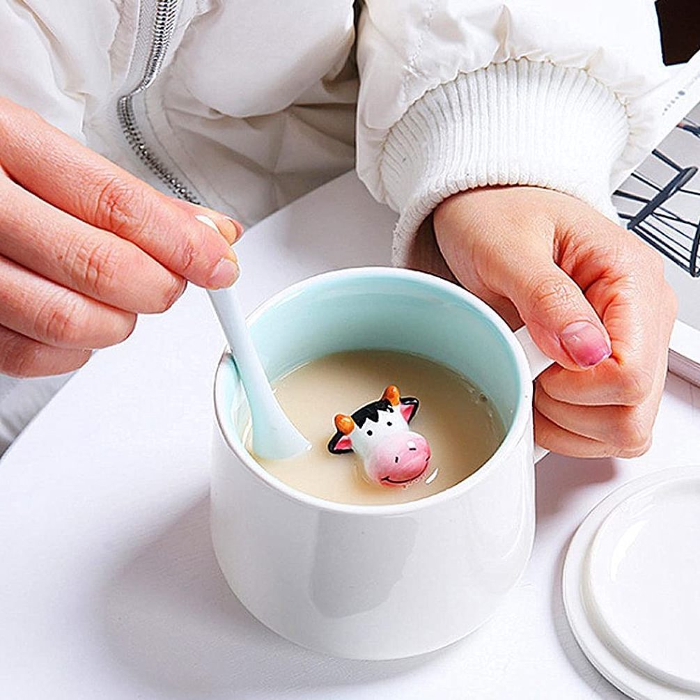 Cow Figurine Tea Cup Gifts Funny Animal Inside Cartoon Office 3D Mugs