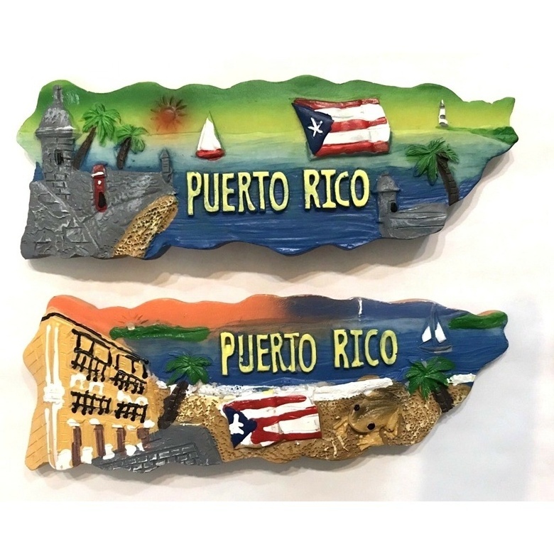 Set of 2 Puerto Rico Boricua Flag Old San Juan Beach Island Magnet, Wholesale Souvenirs Puerto Rico Resin Fridge Magnet