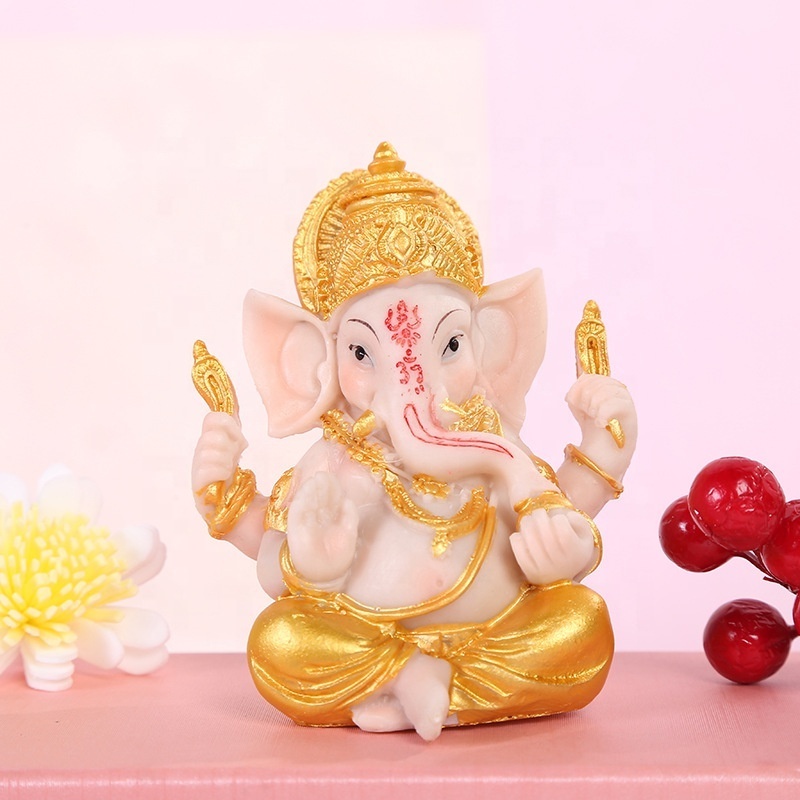 Thai Elephant God Gold Indian God Ganesh Idol Religious Elephant Dash Board Figures Handicraft Ganesha Statue