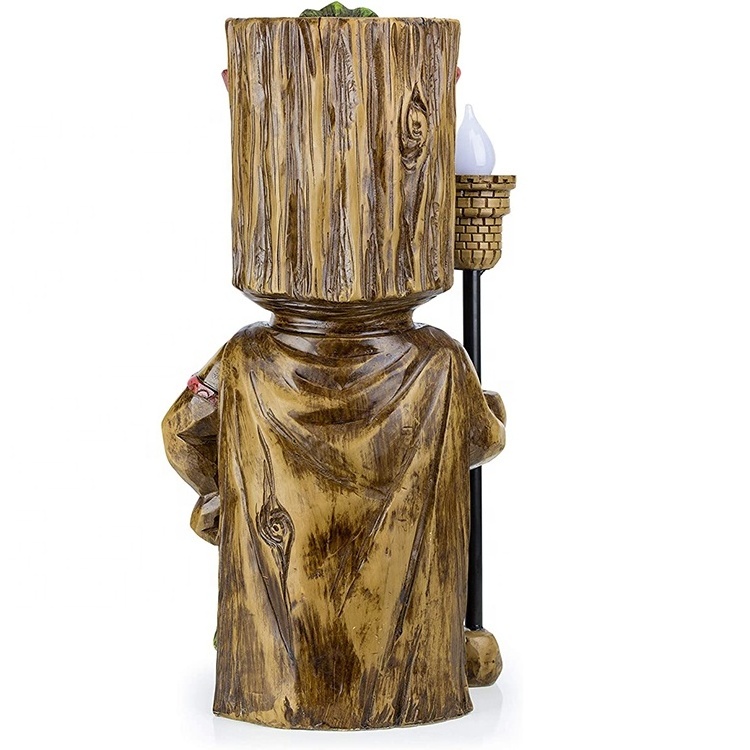 Tiki God Solar Powered Figurine Statue Outdoor Decor LED Garden with Torch