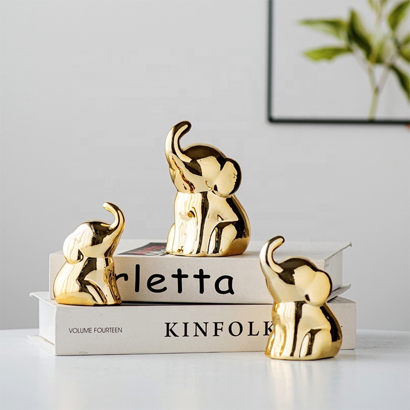 Creative Nordic Luxury Desk Ceramic Ornaments Golden Elephant Statue Crafts Modern Interior Design Home Decor Accessories