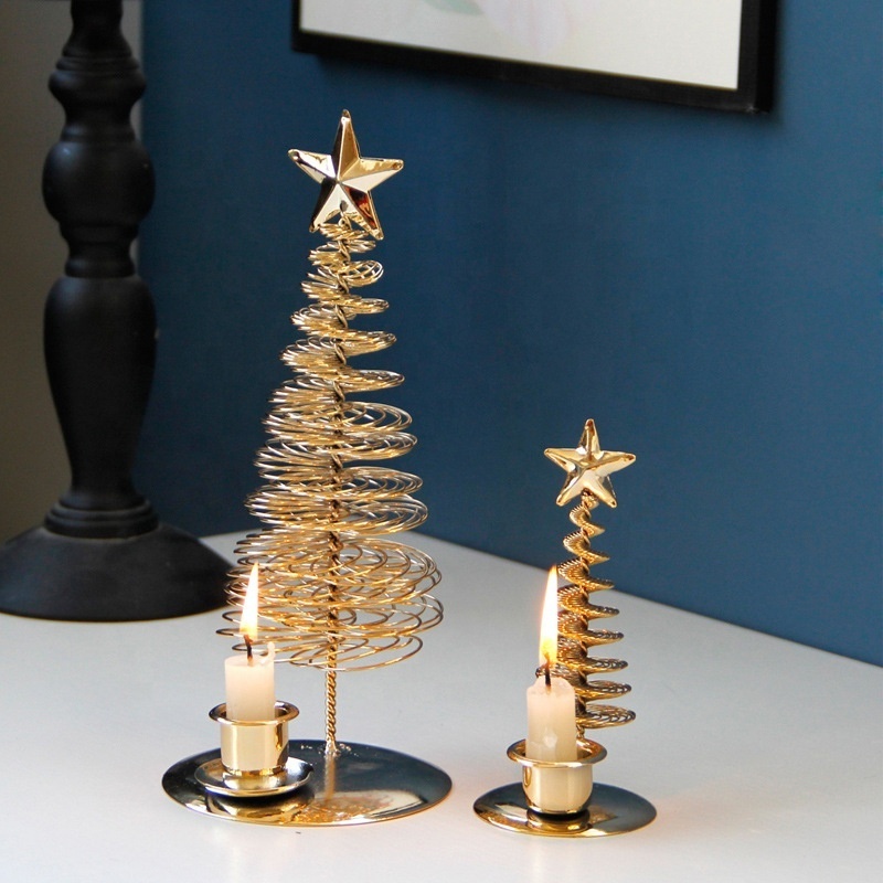 Creative Modern Christmas Tree Table Candlesticks Living Room Home Decor Arabic Luxury Gold Metal Candle Holder