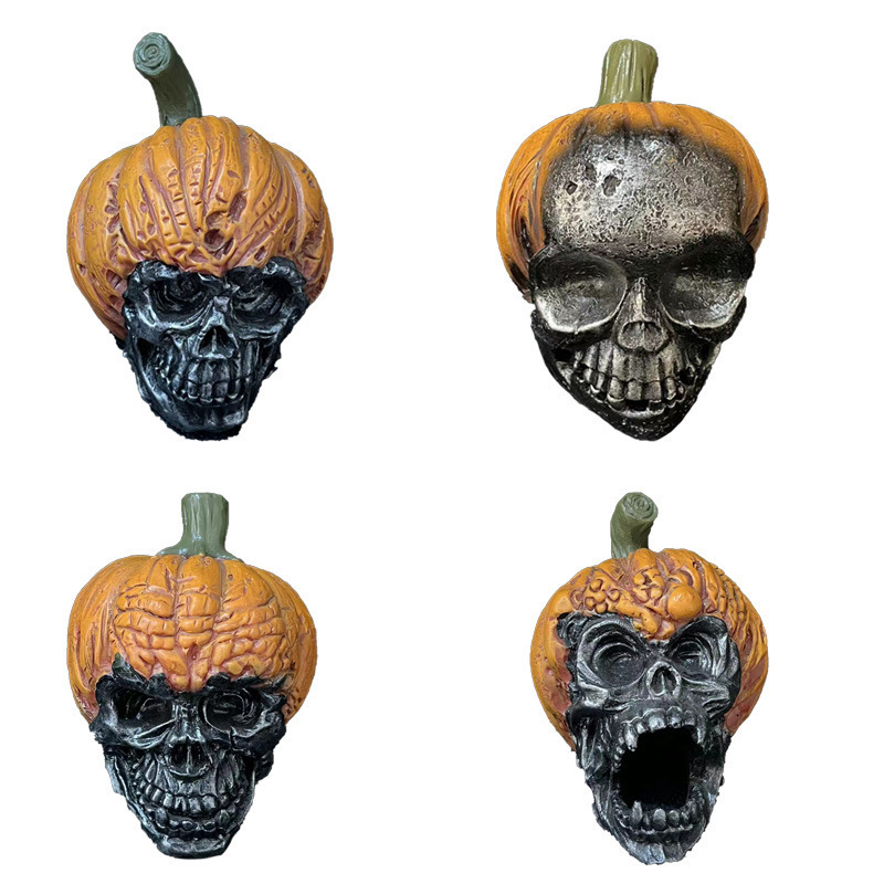 Custom Pumpkin Head Skeleton Halloween Pumpkin Decorations Outdoor Garden Resin Crafts