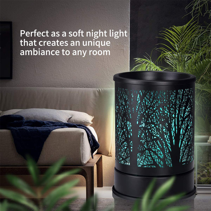 Electric Tart Warmers Wholesaler With 7 Colors LED Changing Light Classic Black Forest Design Scent Oil Candle Warmer