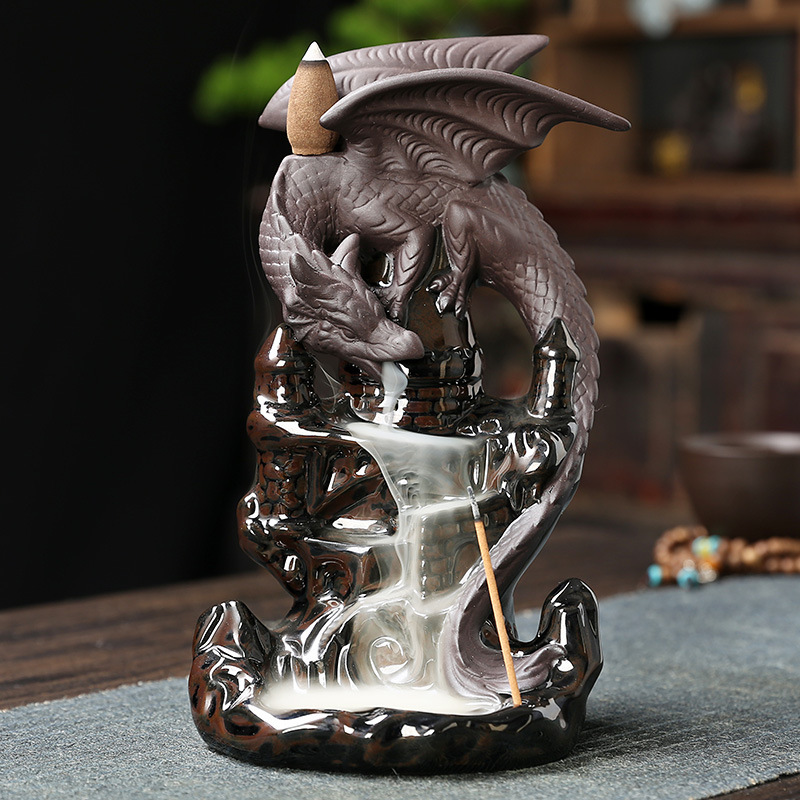 Hot selling dragon incense burner ceramic backflow incense burner creative waterfall incense table home decoration