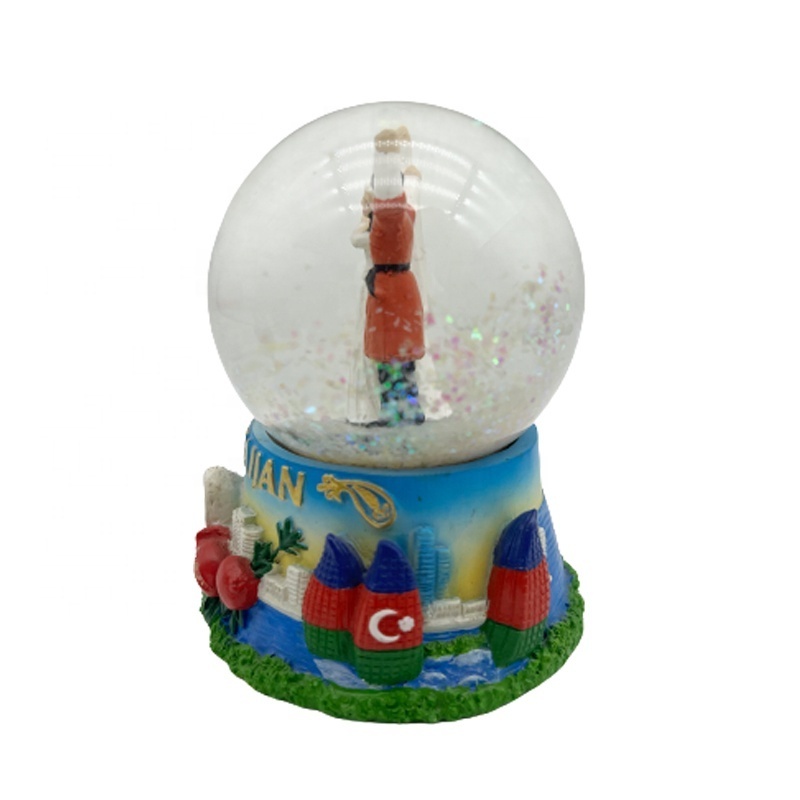 Personalized Custom Resin Water Globe Crafts Desktop Decoration Azerbaijan Souvenir Gifts Dancing Couple Snow Globe Manufacturer