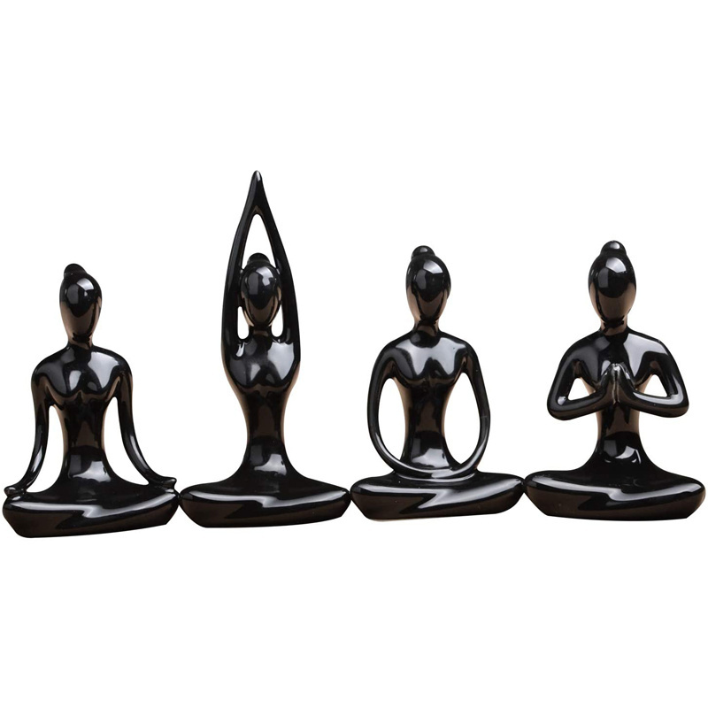 4 Meditation Yoga Pose Statue Little Girl Women  Nude Figurine Ceramic Yoga Figure Set Decor