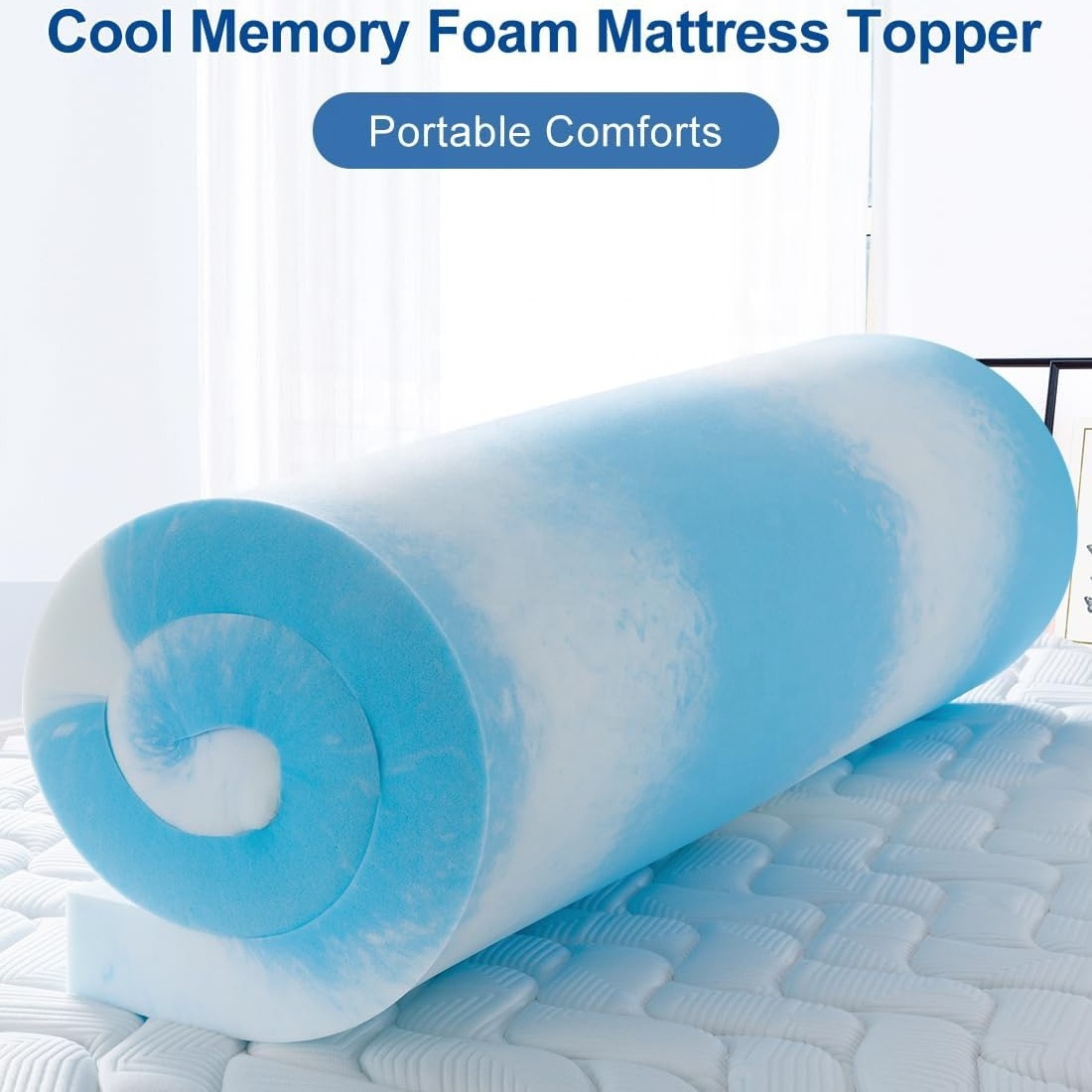 Silicone material soft cooling 2 inch to 4 inch Pressure Relieving  Memory Foam mattress pad cool gel topper