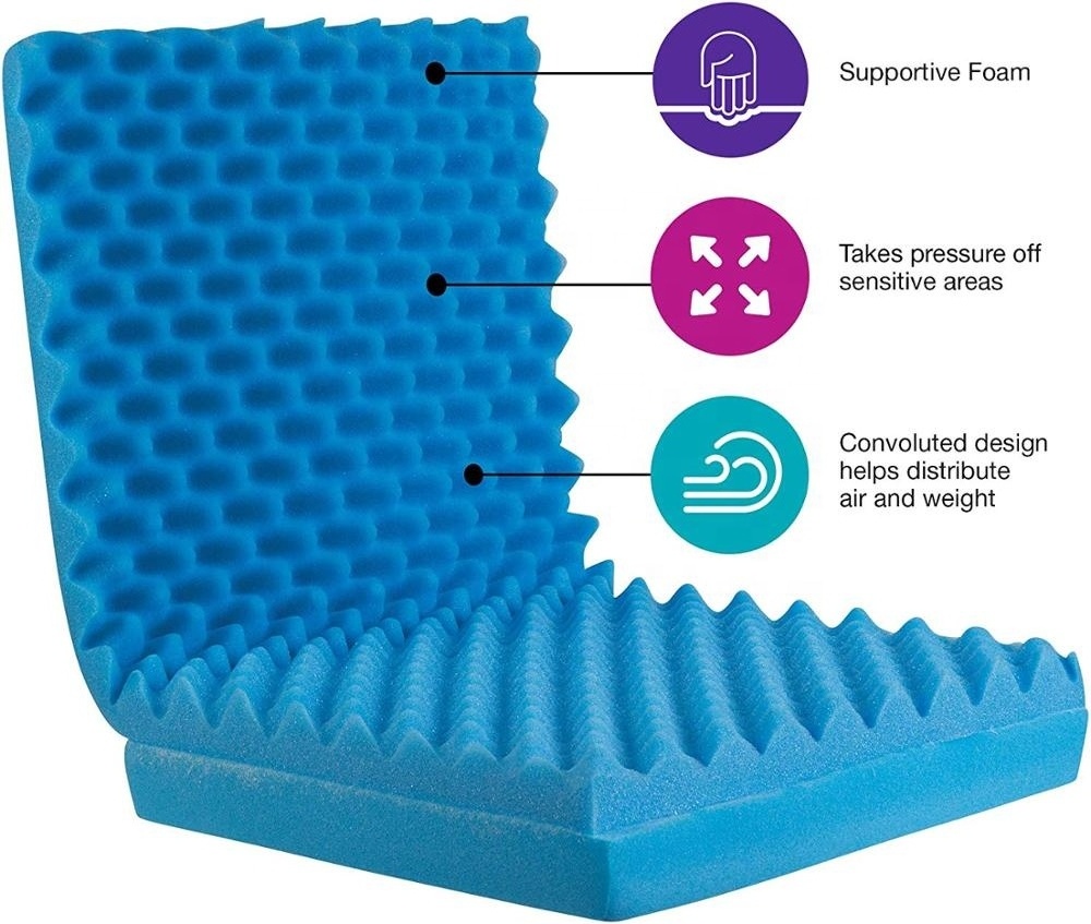 Egg Crate Sculpted Foam Seat Cushion for Wheelchairs, Comfort while Reducing Pressure and Stress on Back 	wheelchair seat and b