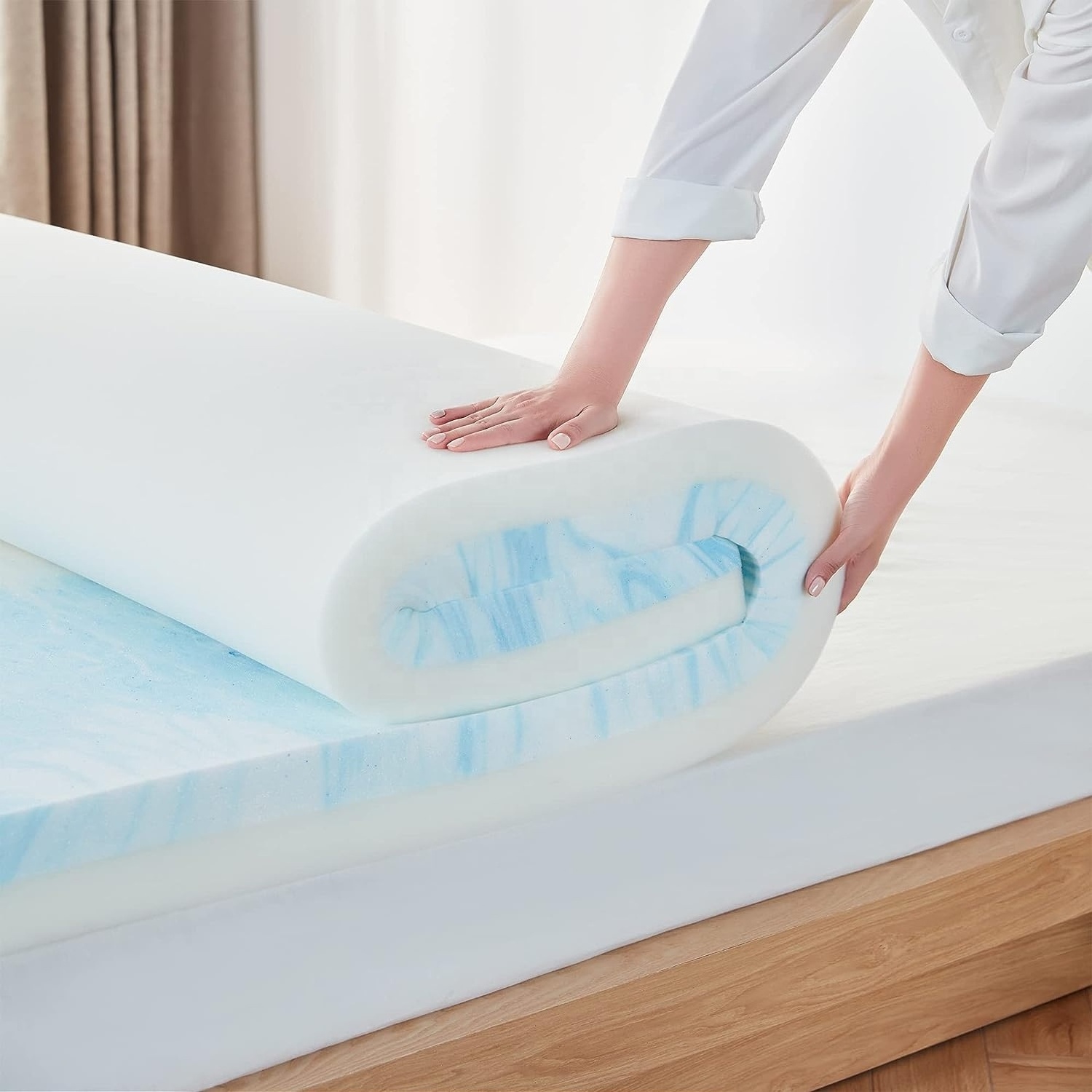 2 in 1 soft & firm Dual sides 4 Inches Swirl Cool Gel-Infused Memory Foam Mattress Topper  pad Full  for Back Pain