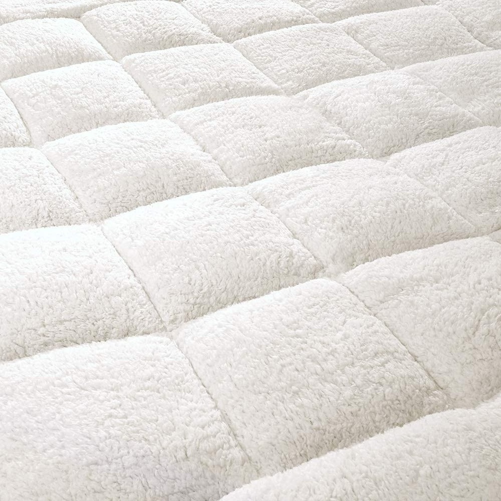 2 IN 1 Ultra Soft Fleece  Reversible Mattress Pad Topper Soft Pillow Top Mattress Cover with 8-21