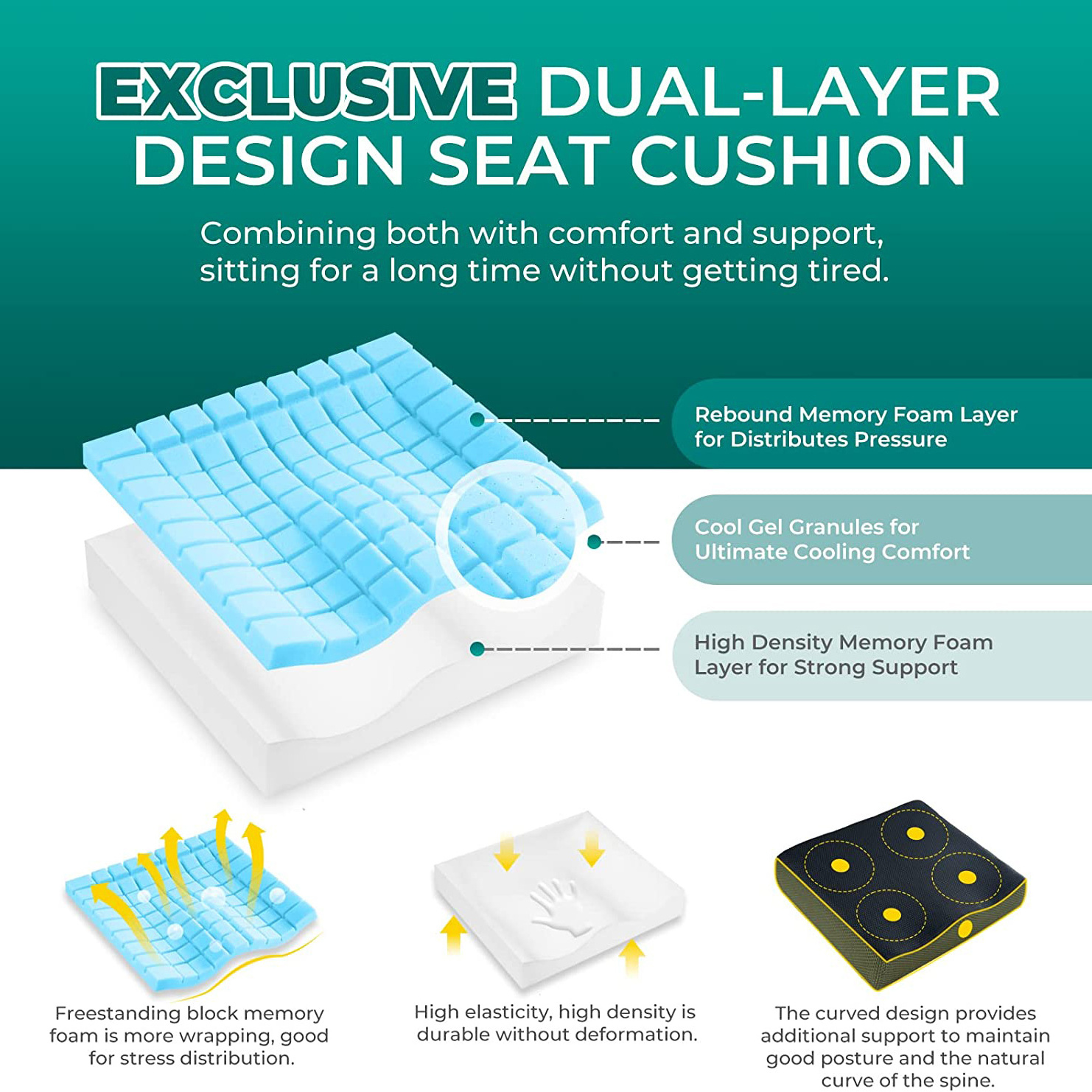 Seat Cushion Office Chair Pad Memory Foam Seat Cushions for Coccyx Tailbone Sciatica Back Pain Relief Long Sitting for Car Seat