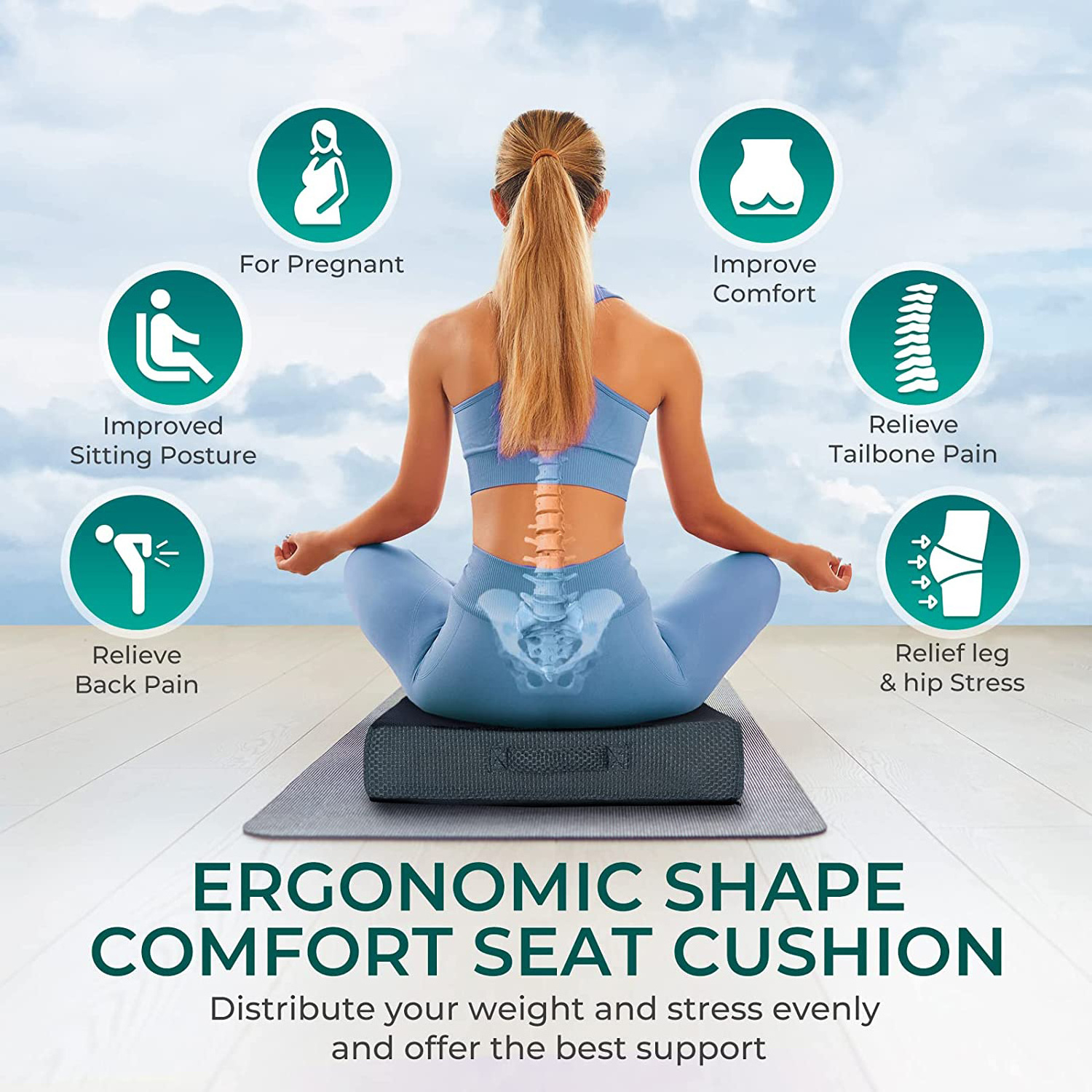 Seat Cushion Office Chair Pad Memory Foam Seat Cushions for Coccyx Tailbone Sciatica Back Pain Relief Long Sitting for Car Seat