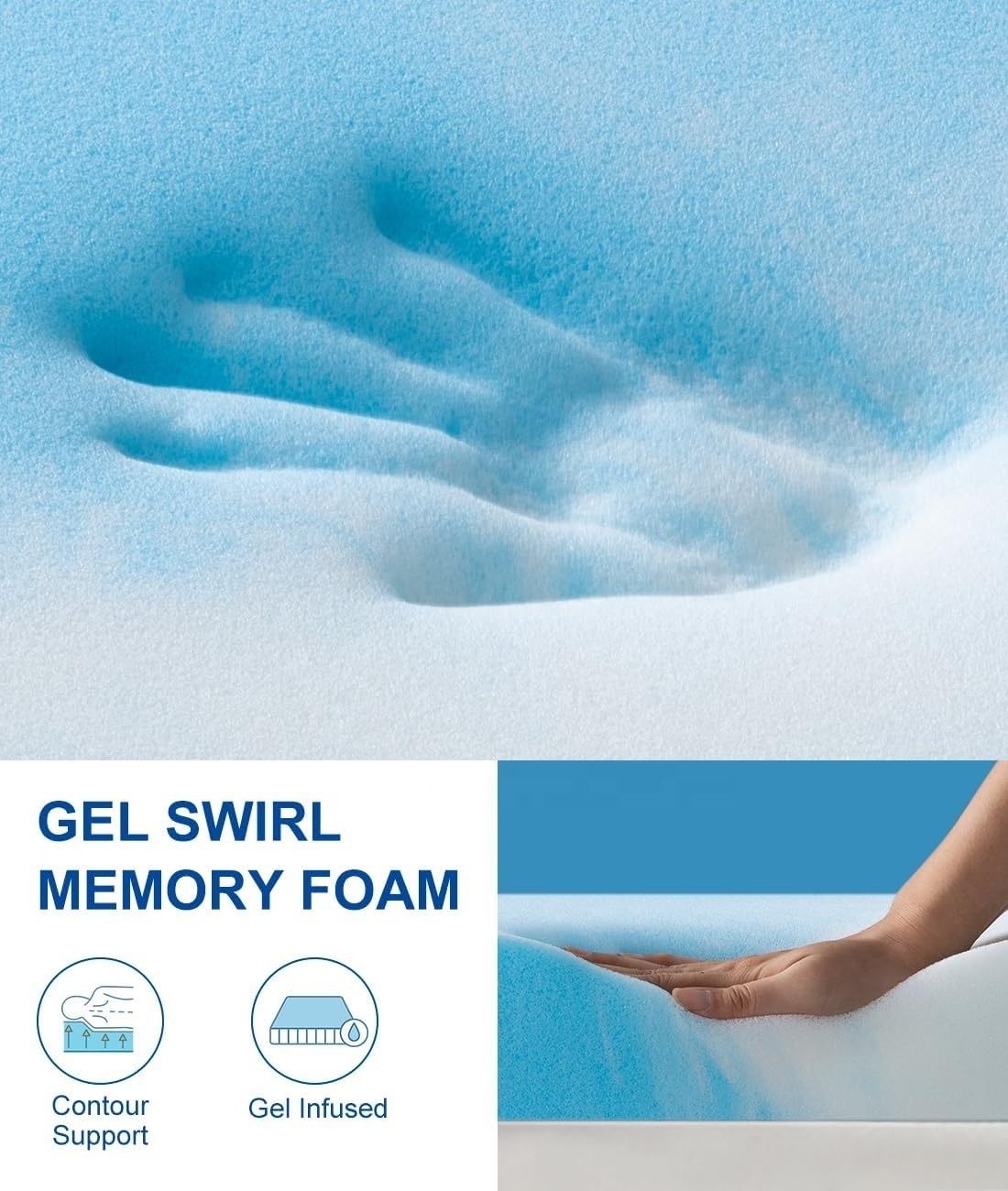 Silicone material soft cooling 2 inch to 4 inch Pressure Relieving  Memory Foam mattress pad cool gel topper