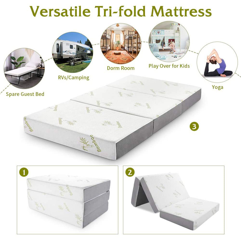 4 Inch Memory Foam Tri Folding Mattress Sofa Guest Sofa Z Bed Sleeping Mattress 75