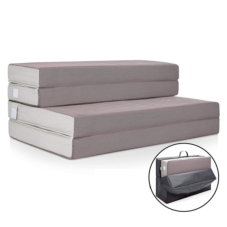 OEM Versatile tri fold Guest Mattress 4 inch Foldable Tatami Memory Foam Camping  Folding Mattress Topper in a Box