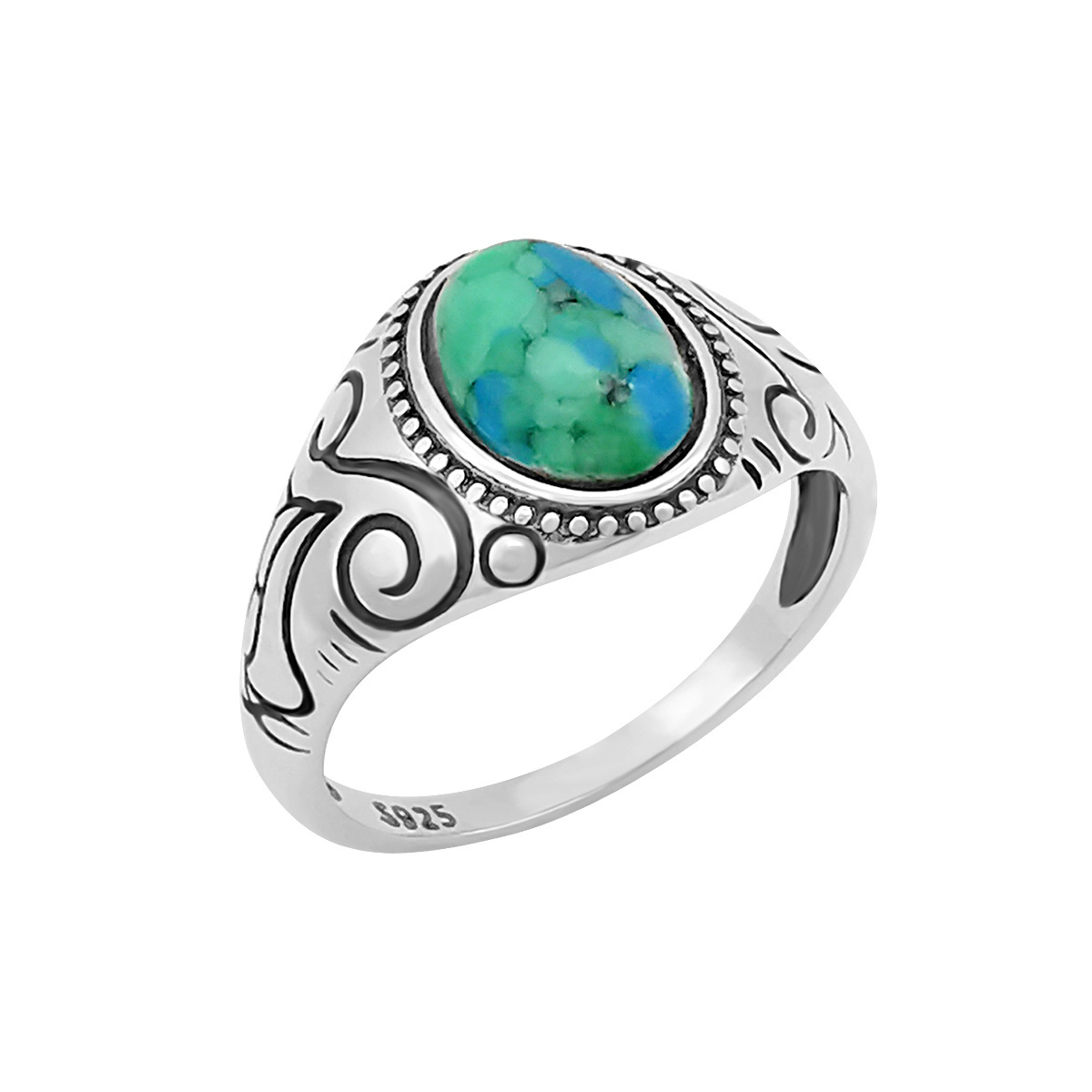 Attractive Trendy Design 925 Sterling Silver Jewelry Ring with Natural Turquoise Stone Retro Style Engagement Gift Men Women