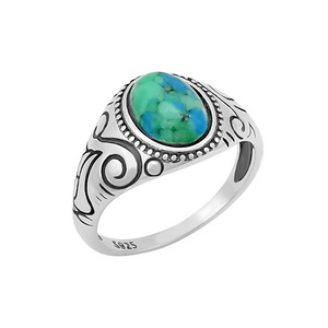 Attractive Trendy Design 925 Sterling Silver Jewelry Ring with Natural Turquoise Stone Retro Style Engagement Gift Men Women