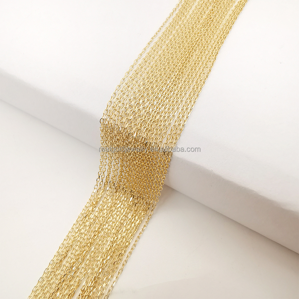 Factory Wholesale Real 14K Solid Gold Cross Chain Lighter Thinner Chains 585 Gold Fine Jewelry Necklace