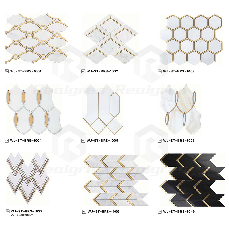 Realgres Waterjet Mosaic Cutting Wall Kitchen Backsplash Subway Brick Marble Stone Mosaic Tile For Home Decoration