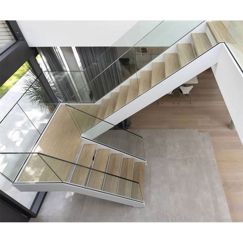 Modern design outdoor steel stairs / indoor straight staircase with CE certified glass railing