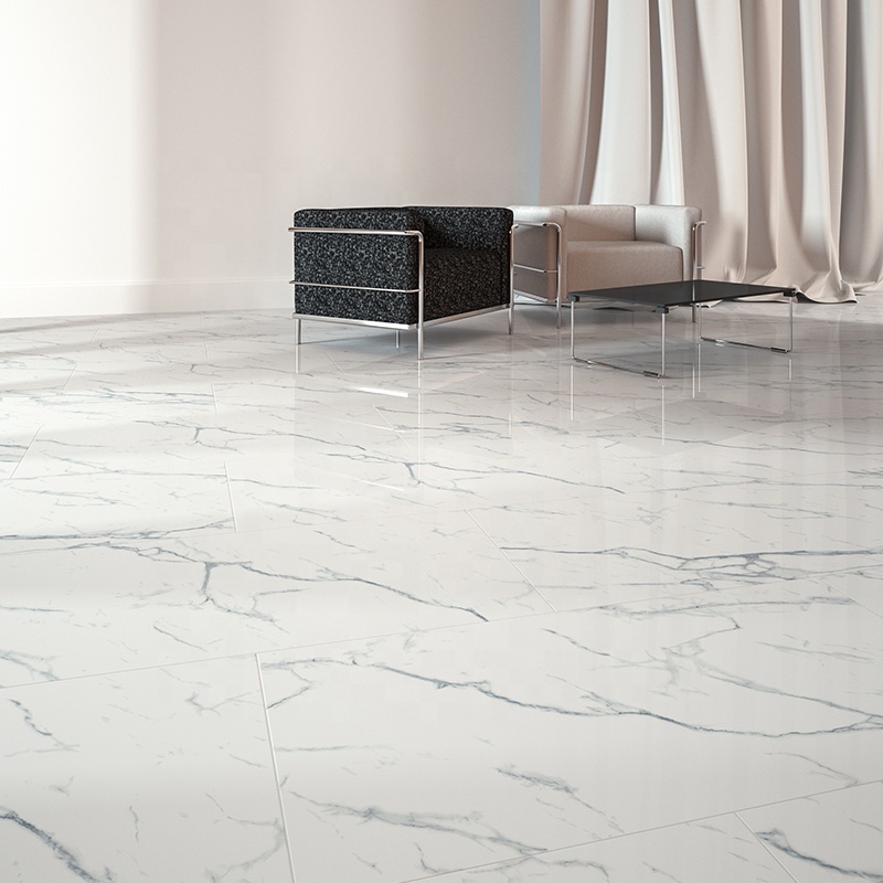 Foshan Realgres High Quality Glazed Polished Porcelain Marble Cararra White Mirror Glossy Ceramic Floor Tile 60x60cm