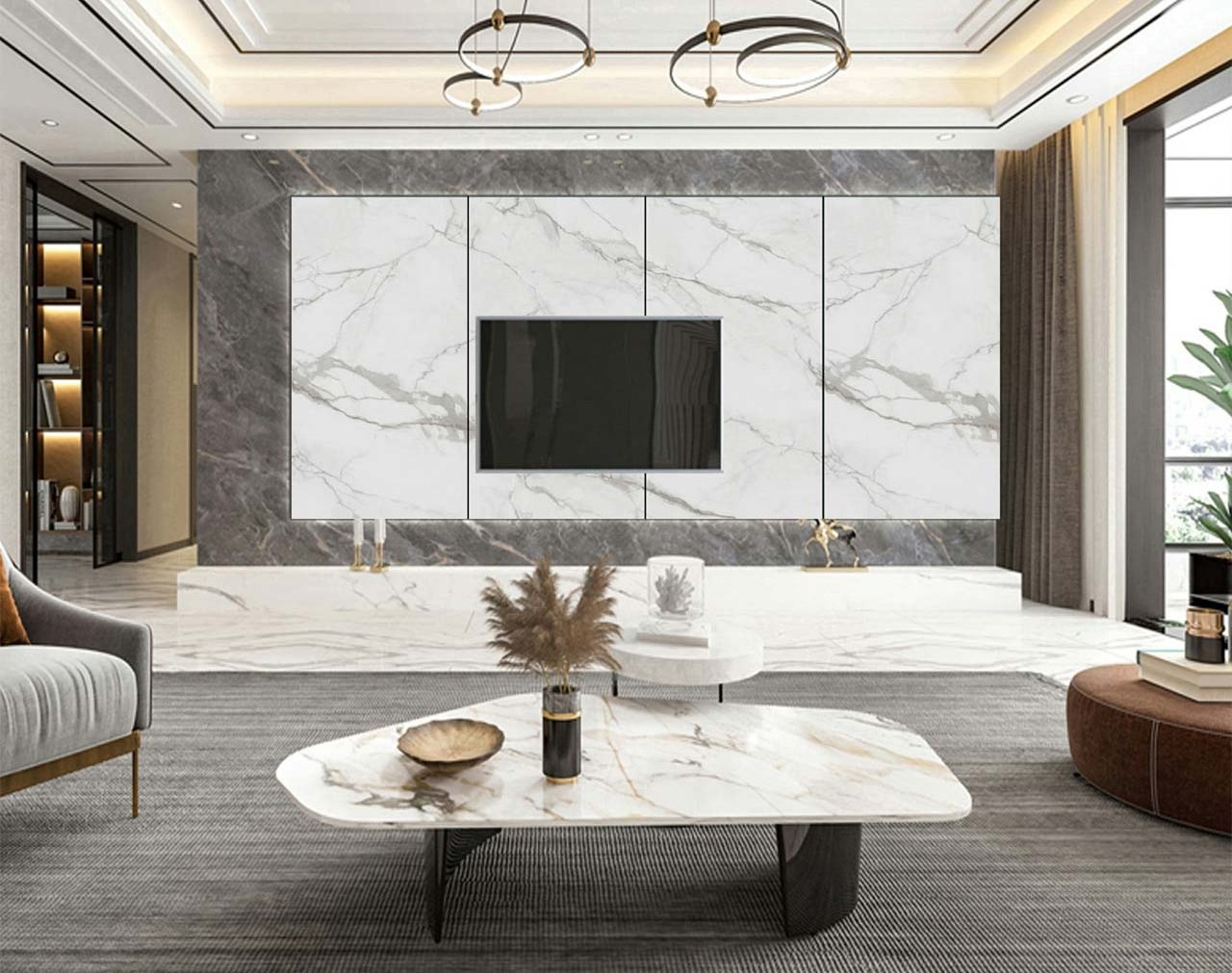 Realgres Wholesale 900X1800X9mm Marble Slab Luxury Tv White Rock Panel Background Wall Large Specification Tiles