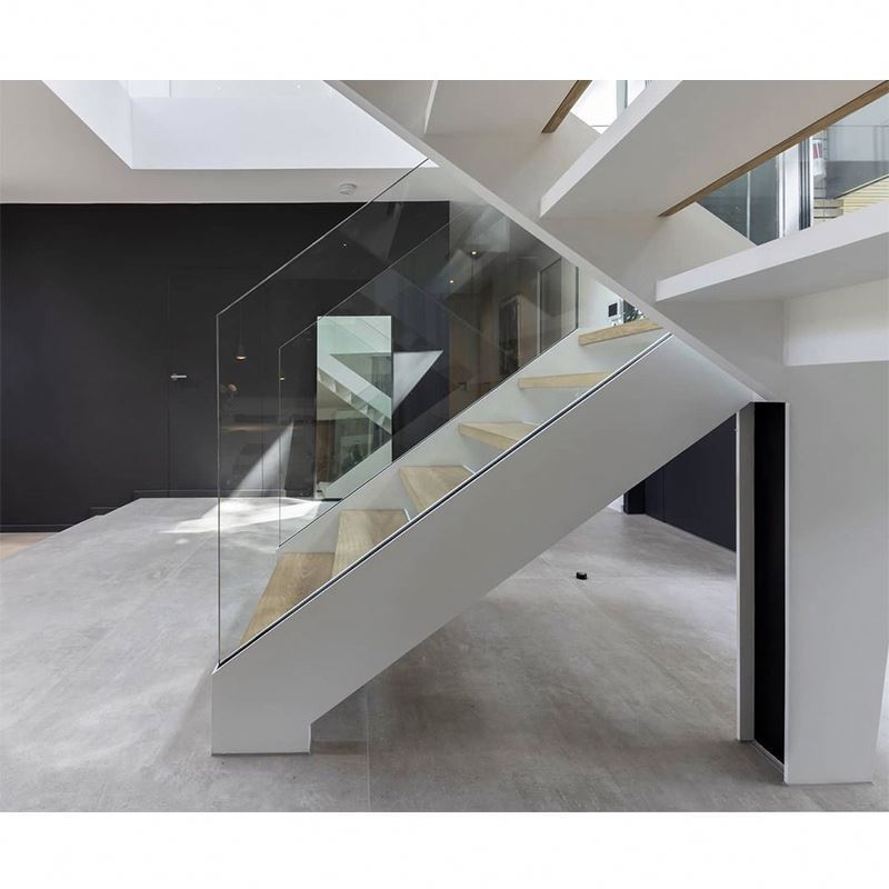 Modern design outdoor steel stairs / indoor straight staircase with CE certified glass railing