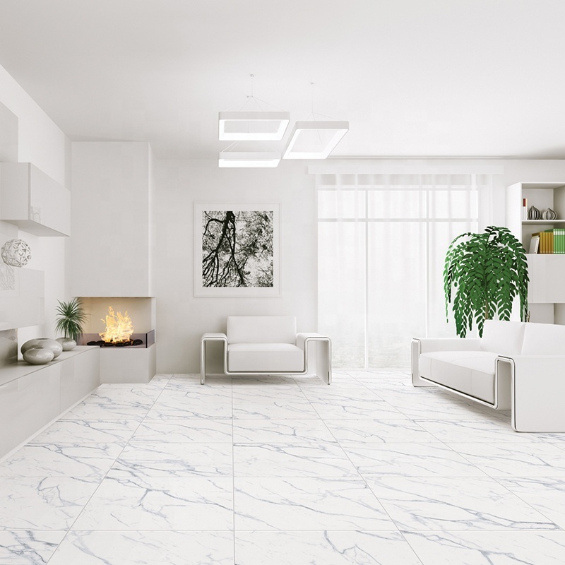 Foshan Realgres High Quality Glazed Polished Porcelain Marble Cararra White Mirror Glossy Ceramic Floor Tile 60x60cm