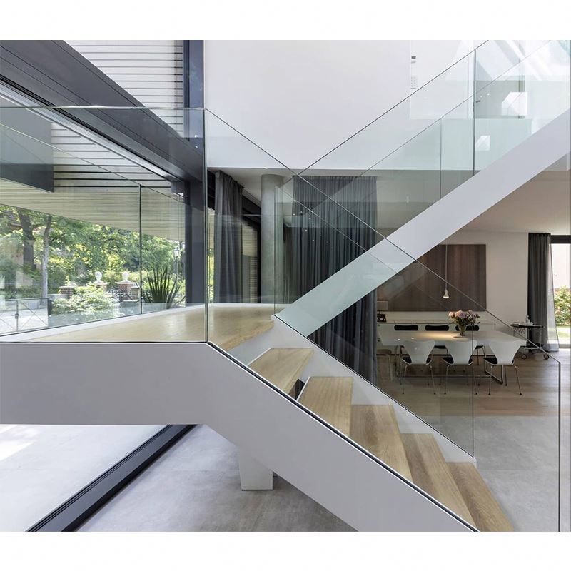 Modern design outdoor steel stairs / indoor straight staircase with CE certified glass railing