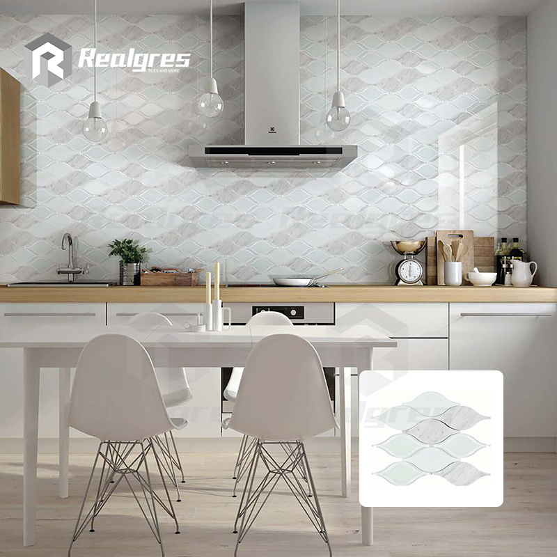 Realgres Glass Mixed Stone Bathroom Kitchen Metal Square Backsplash Mix Irregular Mosaic Tile For Home Decoration