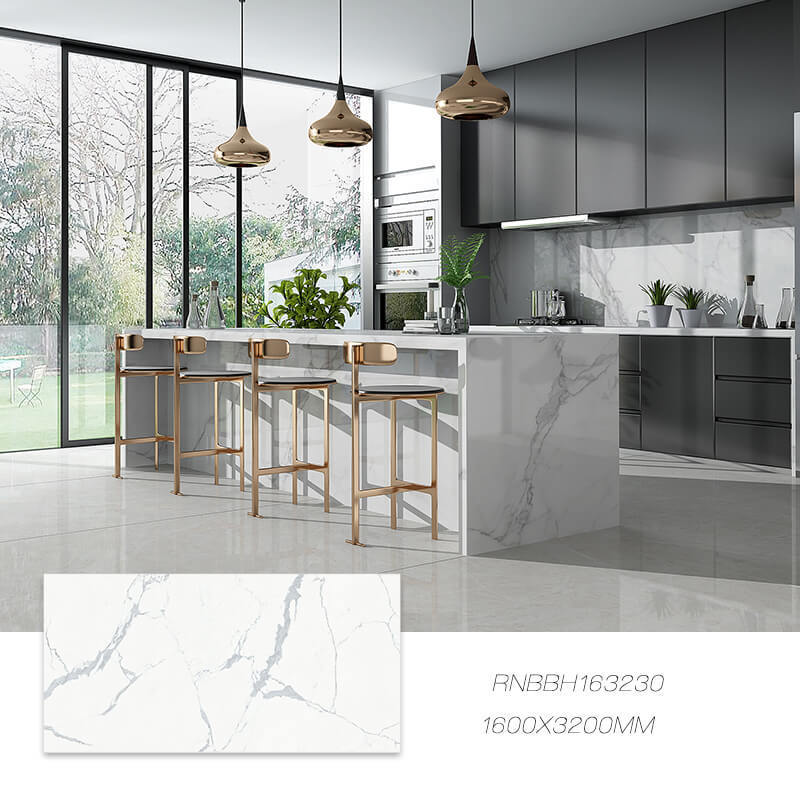 Realgres Carrara White Marble Porcelain Slab Sintered Stone Kitchen Countertop Island Bar Countertop