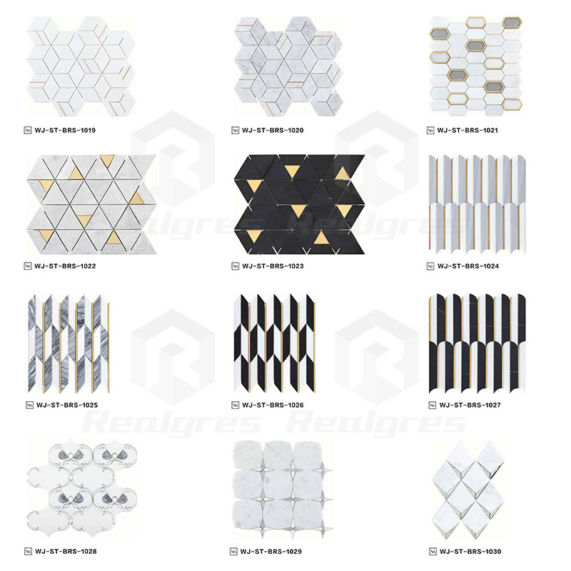 Realgres Waterjet Mosaic Cutting Wall Kitchen Backsplash Subway Brick Marble Stone Mosaic Tile For Home Decoration