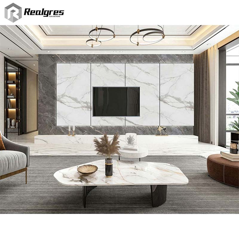 Realgres Wholesale 900X1800X9mm Marble Slab Luxury Tv White Rock Panel Background Wall Large Specification Tiles