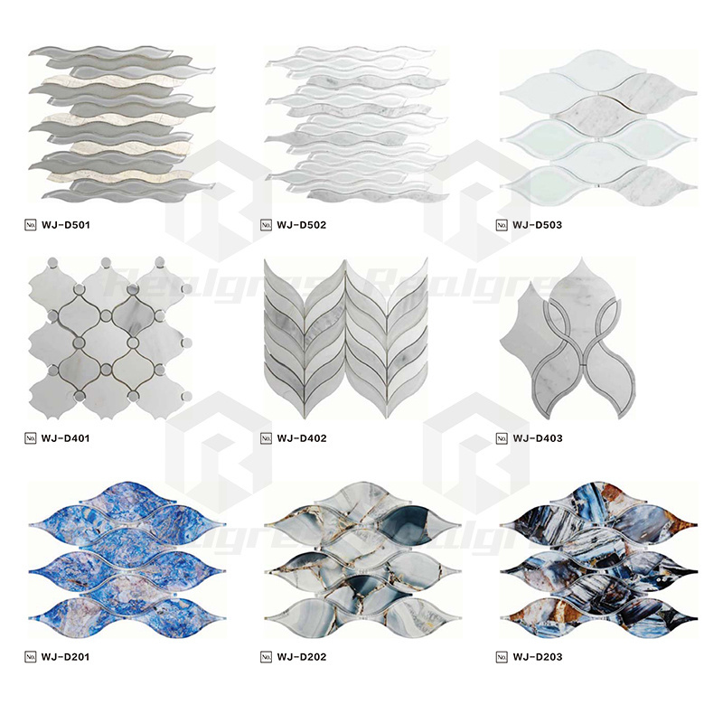 Realgres Glass Mixed Stone Bathroom Kitchen Metal Square Backsplash Mix Irregular Mosaic Tile For Home Decoration