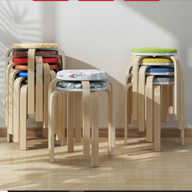 Colorful multi-use solid wood footstool living room dineer table seat stool