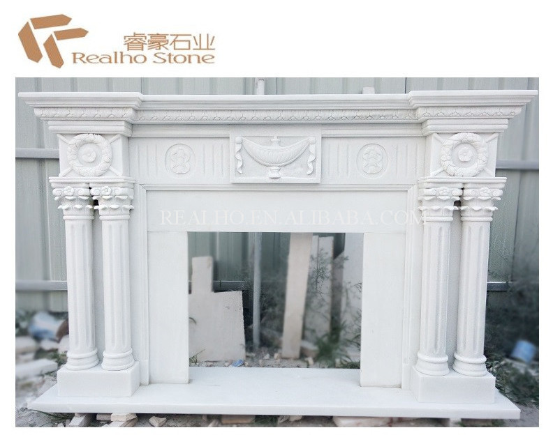 Popular Good Quality White Marble Mantel Electric Fireplace