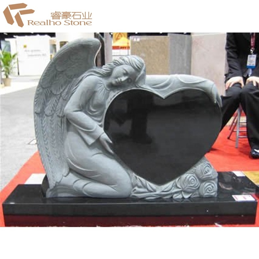 China Black Granite Angel Headstones for Cemetery