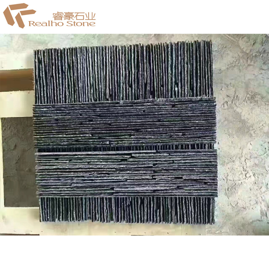 Flowing Water Wall Veneer Culture Stone For Feature Wall Black Slate