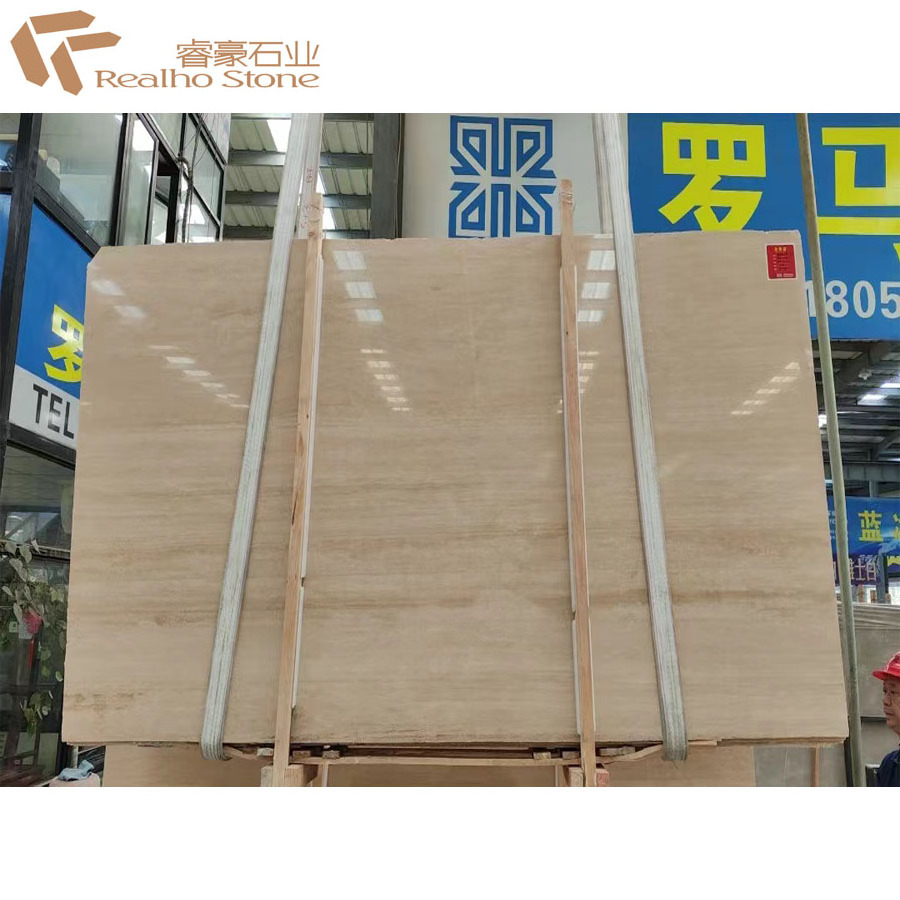 Wholesale Natural Beige Navona Travertine Slab Vein Cut Marble Polished Finish Modern Kitchen Floor Countertop for Hotels