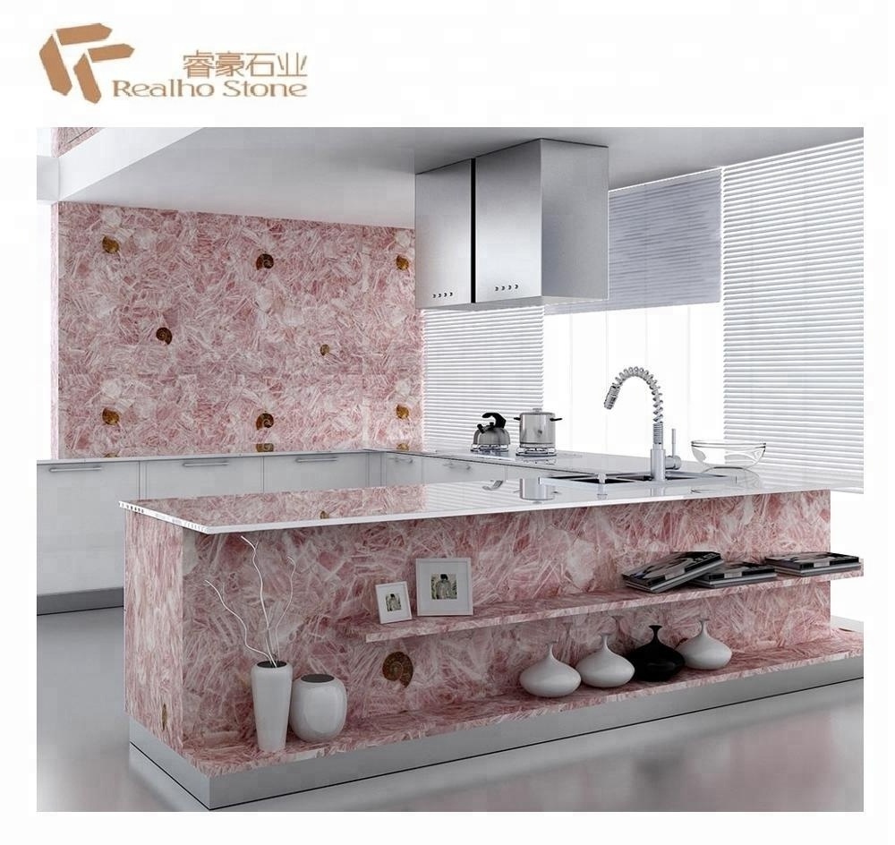 Wholesale Semi Precious Pink Rose Quartz Slab Countertops