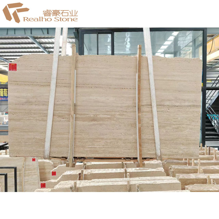 Wholesale Natural Beige Navona Travertine Slab Vein Cut Marble Polished Finish Modern Kitchen Floor Countertop for Hotels