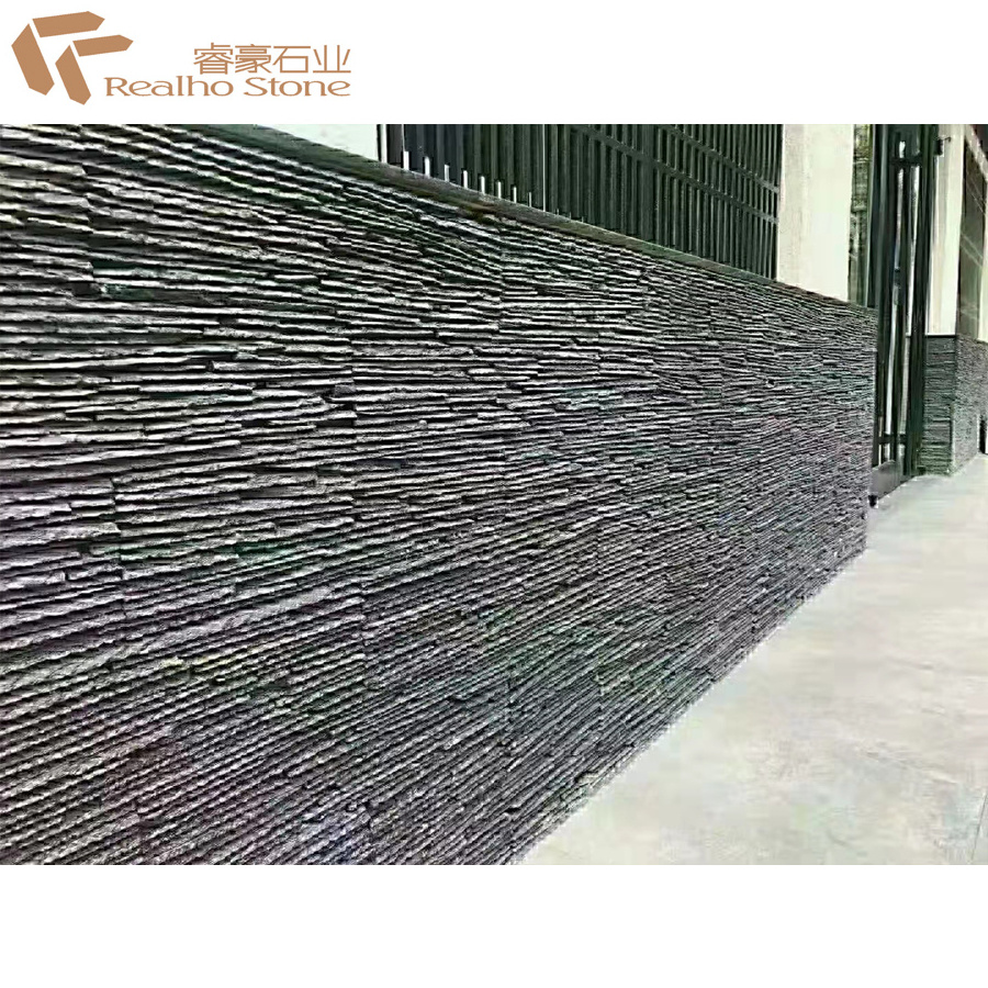 Flowing Water Wall Veneer Culture Stone For Feature Wall Black Slate