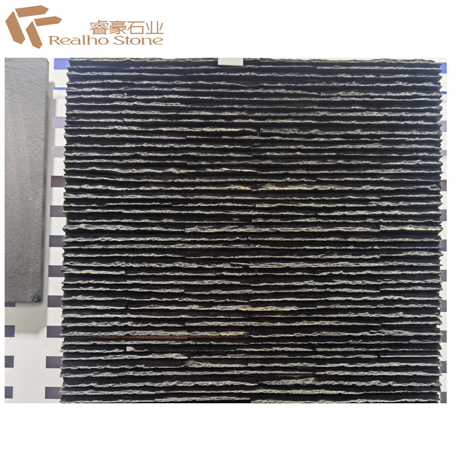 Flowing Water Wall Veneer Culture Stone For Feature Wall Black Slate