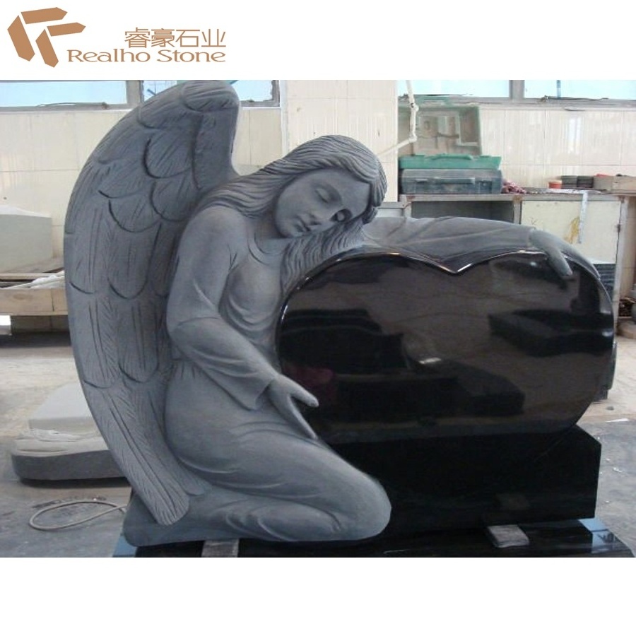 China Black Granite Angel Headstones for Cemetery