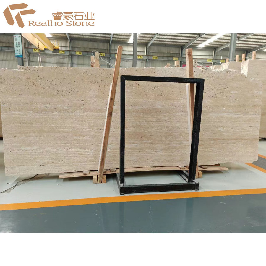 Wholesale Natural Beige Navona Travertine Slab Vein Cut Marble Polished Finish Modern Kitchen Floor Countertop for Hotels