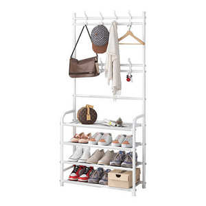 Shoe rack with coat hanger household metal storage rack Freestanding Clothing Rack Stand 3/4/5 Tier Shoe Shelf Organized