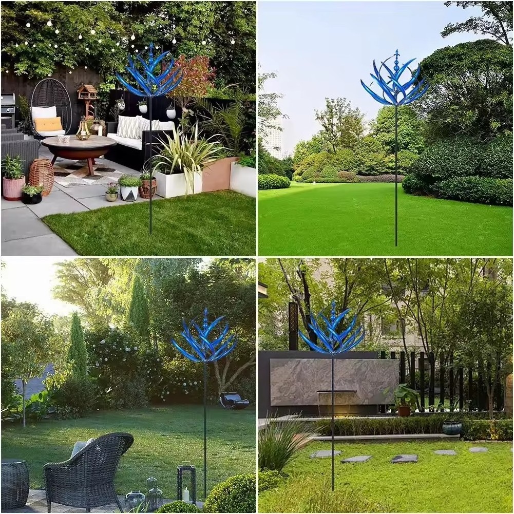 Windmill Garden Decor 3D Wind Powered Kinetic Lawn Wind Rotator Solar Spinners Durable Reflective with Ground Plug